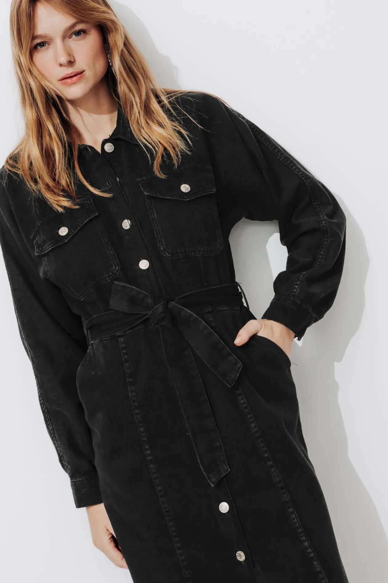 Promod Longue robe en jean Femme - Noir Discount
