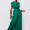 Promod Longue robe soyeuse Femme - Vert émeraude Vertémeraude Fashion