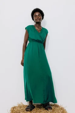 Promod Longue robe soyeuse Femme - Vert émeraude Vertémeraude Fashion