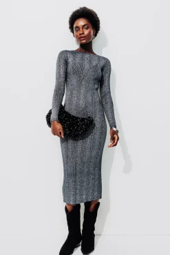 Promod Longue robe-pull pailletée - Argent Fashion
