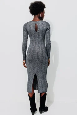 Promod Longue robe-pull pailletée - Argent Fashion