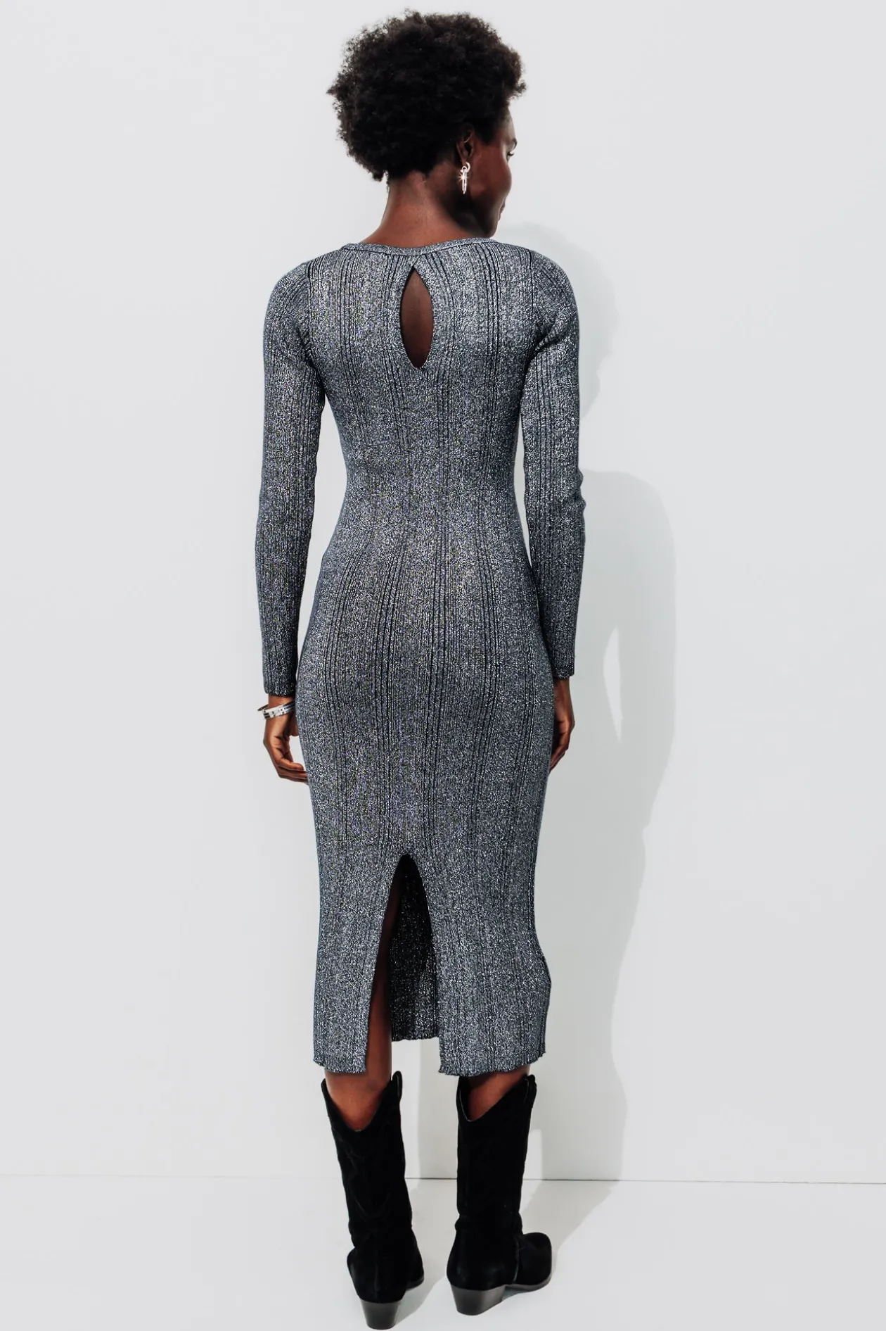 Promod Longue robe-pull pailletée - Argent Fashion