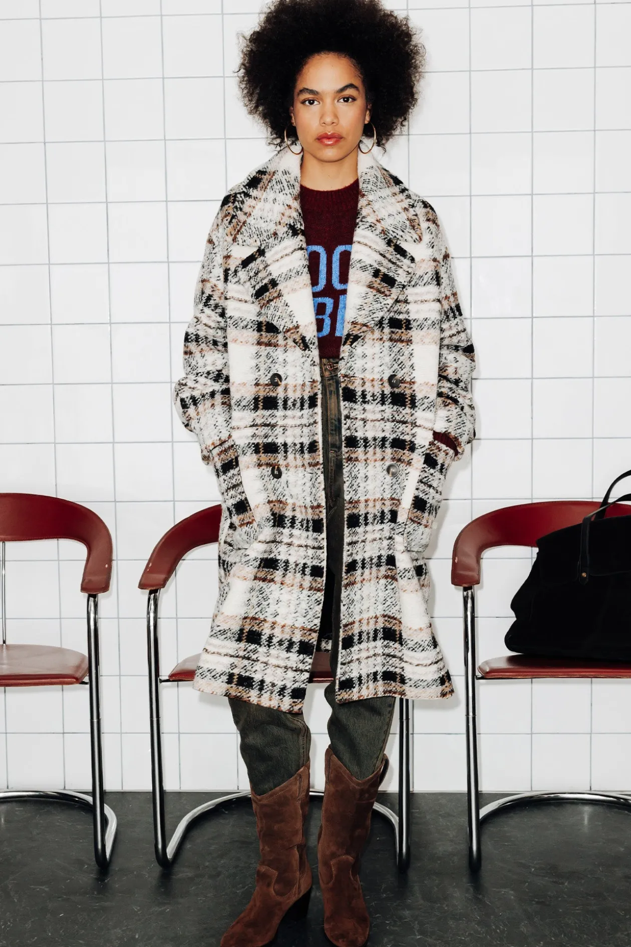 Promod Manteau en laine à carreaux - Carreaux écrus Carreauxécrus New