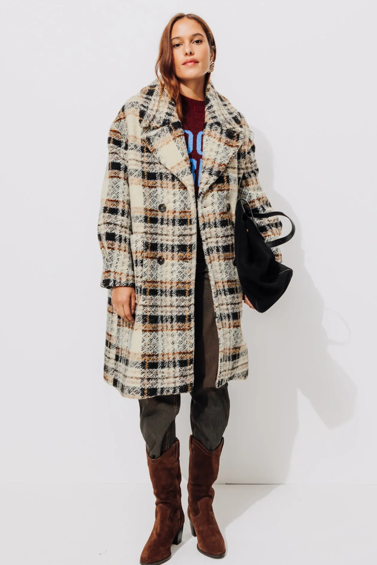 Promod Manteau en laine à carreaux - Carreaux écrus Carreauxécrus New