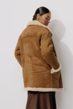 Promod Manteau en moumoute retournée - Camel Discount