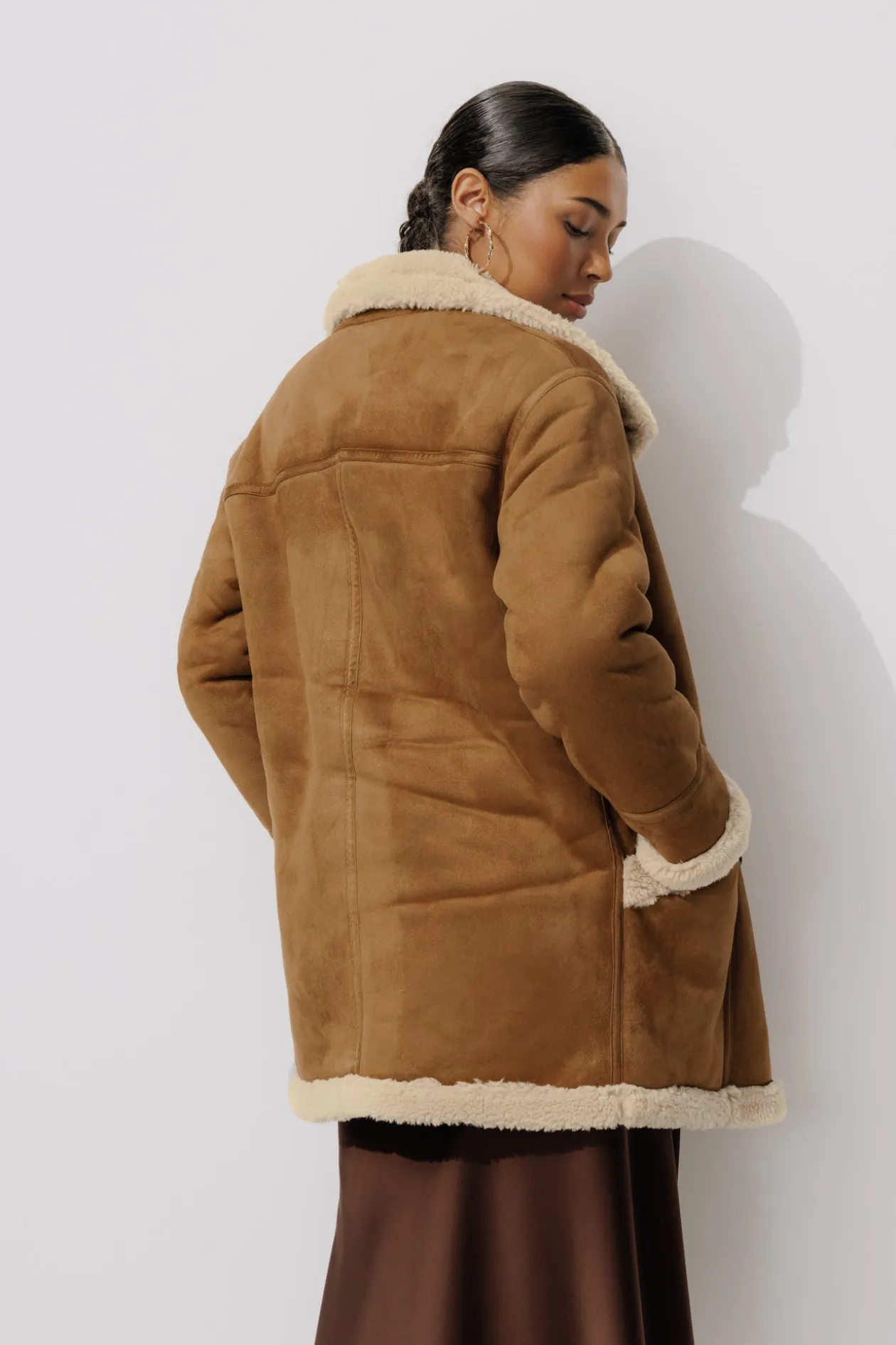 Promod Manteau en moumoute retournée - Camel Discount