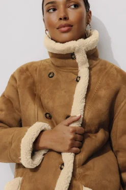 Promod Manteau en moumoute retournée - Camel Discount