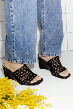 Promod Mules tressées Femme - Noir Discount