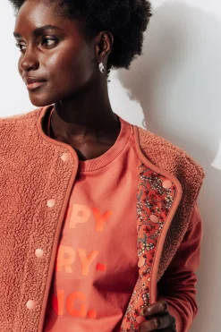 Promod PALOMA en moumoute réversible - Imprimé orange Impriméorange Store