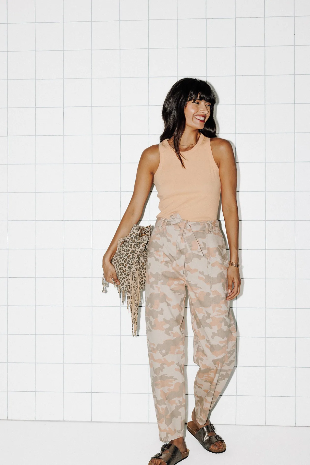 Promod Pantalon baggy imprimé Femme - Imprimé Pêche ImpriméPêche New