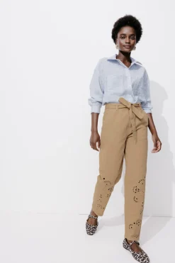 Promod Pantalon broderie anglaise - Beige Shop