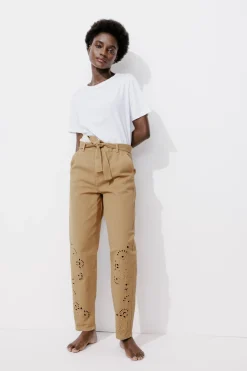 Promod Pantalon broderie anglaise - Beige Shop