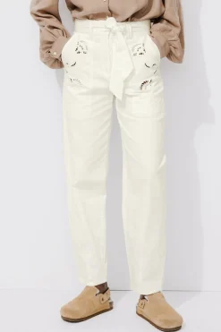 Promod Pantalon broderie anglaise - Ecru Hot