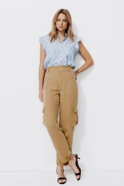 Promod Pantalon cargo en lin Femme - Sable Shop