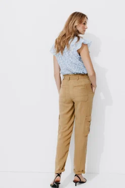 Promod Pantalon cargo en lin Femme - Sable Shop