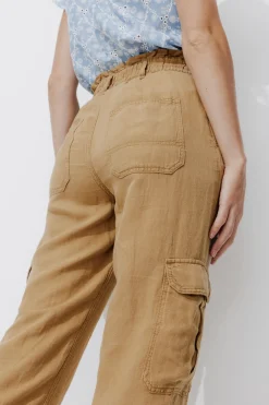 Promod Pantalon cargo en lin Femme - Sable Shop