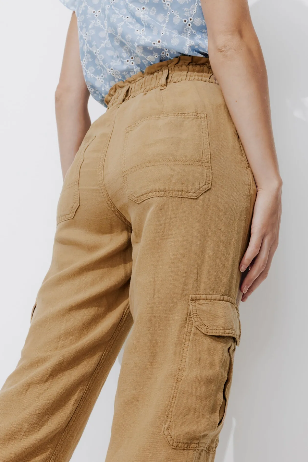Promod Pantalon cargo en lin Femme - Sable Shop