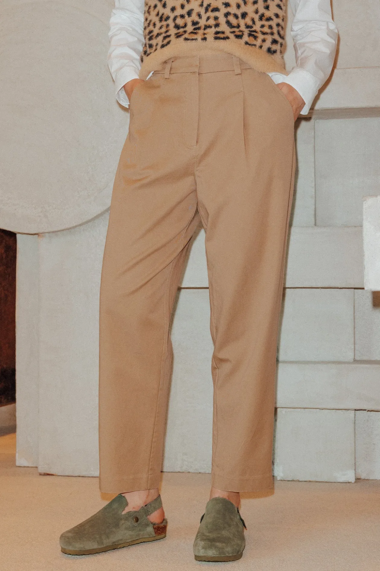 Promod Pantalon chino à pinces Femme - Beige Store