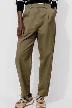 Promod Pantalon chino à pinces Femme - Kaki Flash Sale