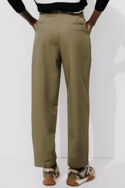 Promod Pantalon chino à pinces Femme - Kaki Flash Sale