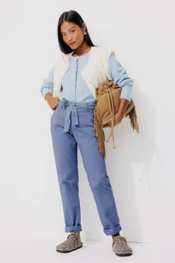 Promod Pantalon chino ceinturé Femme - Bleu Store