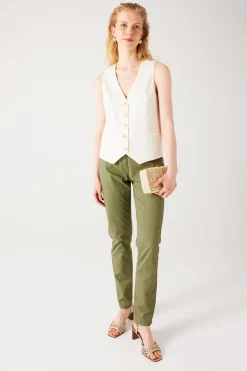 Promod Pantalon chino ceinturé Femme - Kaki Sale