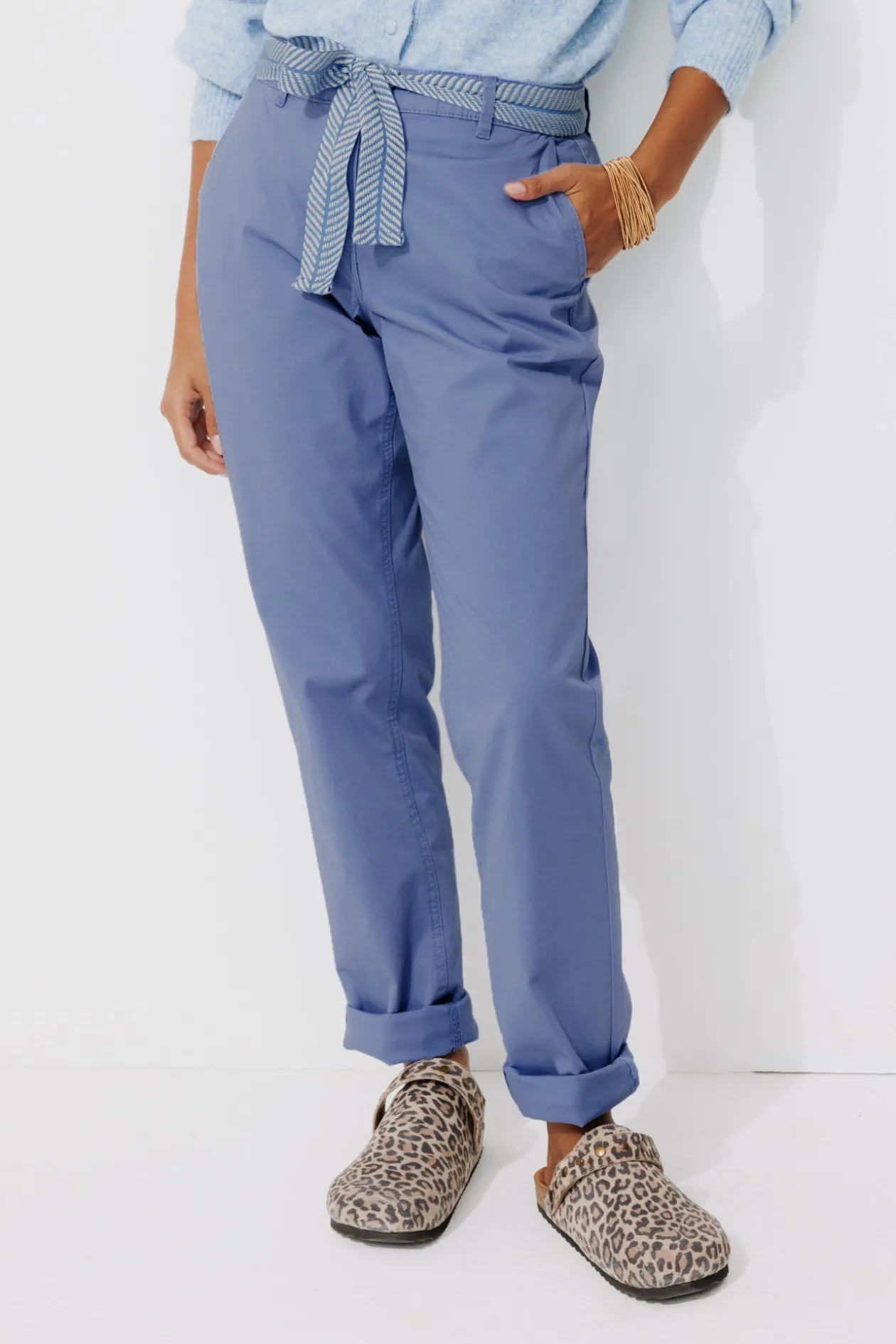 Promod Pantalon chino ceinturé Femme - Bleu Store