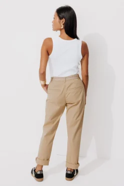 Promod Pantalon chino ceinturé Femme - Ecru Discount