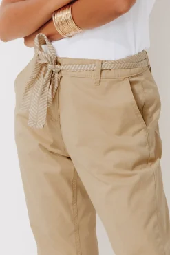 Promod Pantalon chino ceinturé Femme - Ecru Discount
