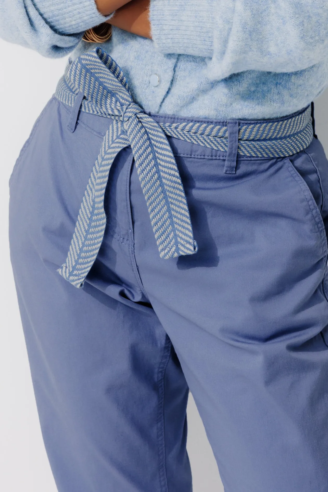 Promod Pantalon chino ceinturé Femme - Bleu Store