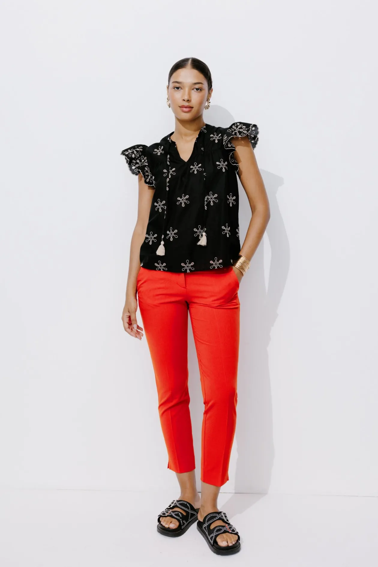 Promod Pantalon cigarette Femme - Rouge Sale