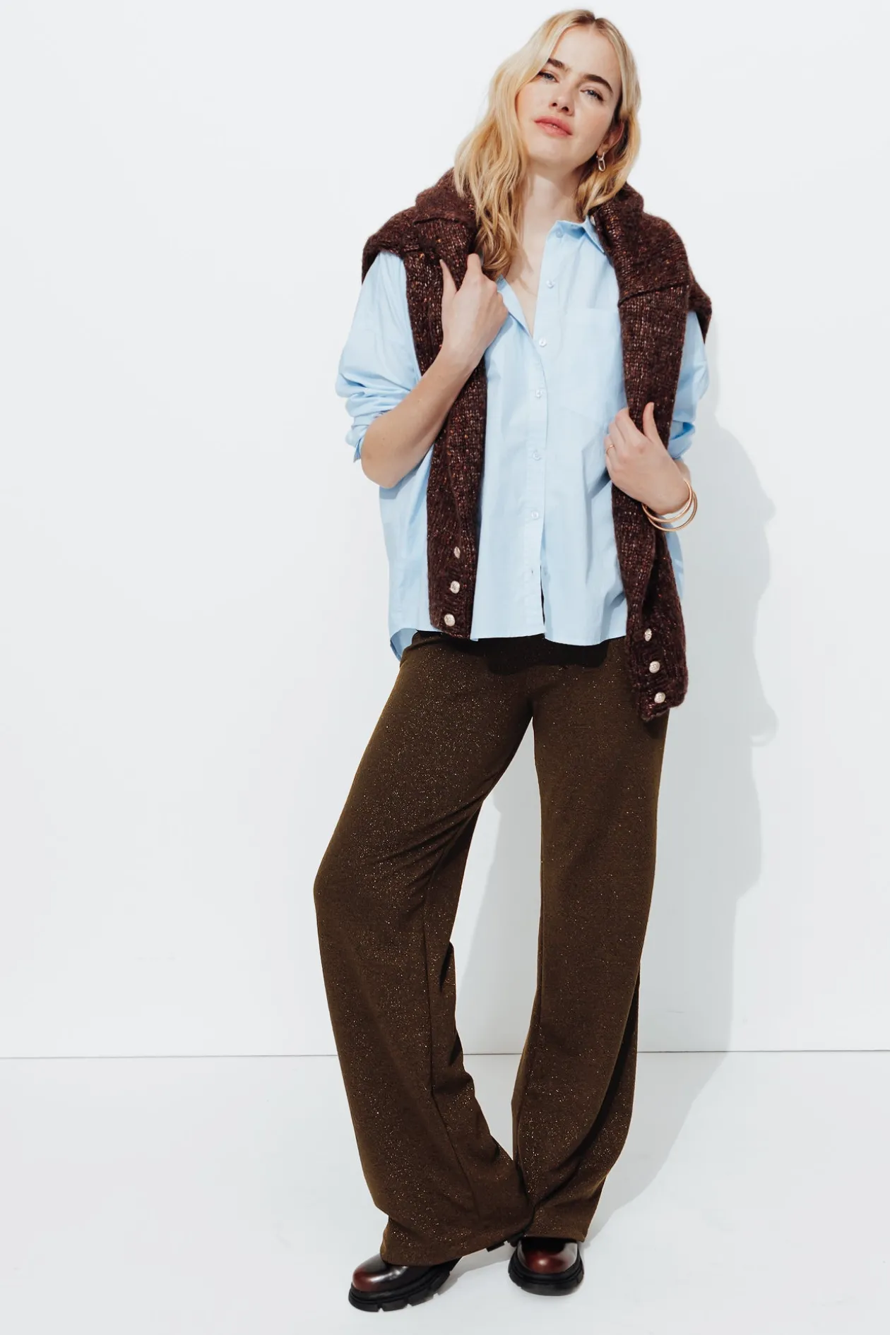 Promod Pantalon droit pailleté Femme - Marron Best