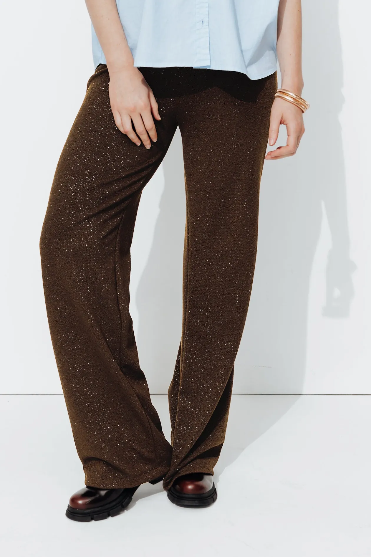Promod Pantalon droit pailleté Femme - Marron Best