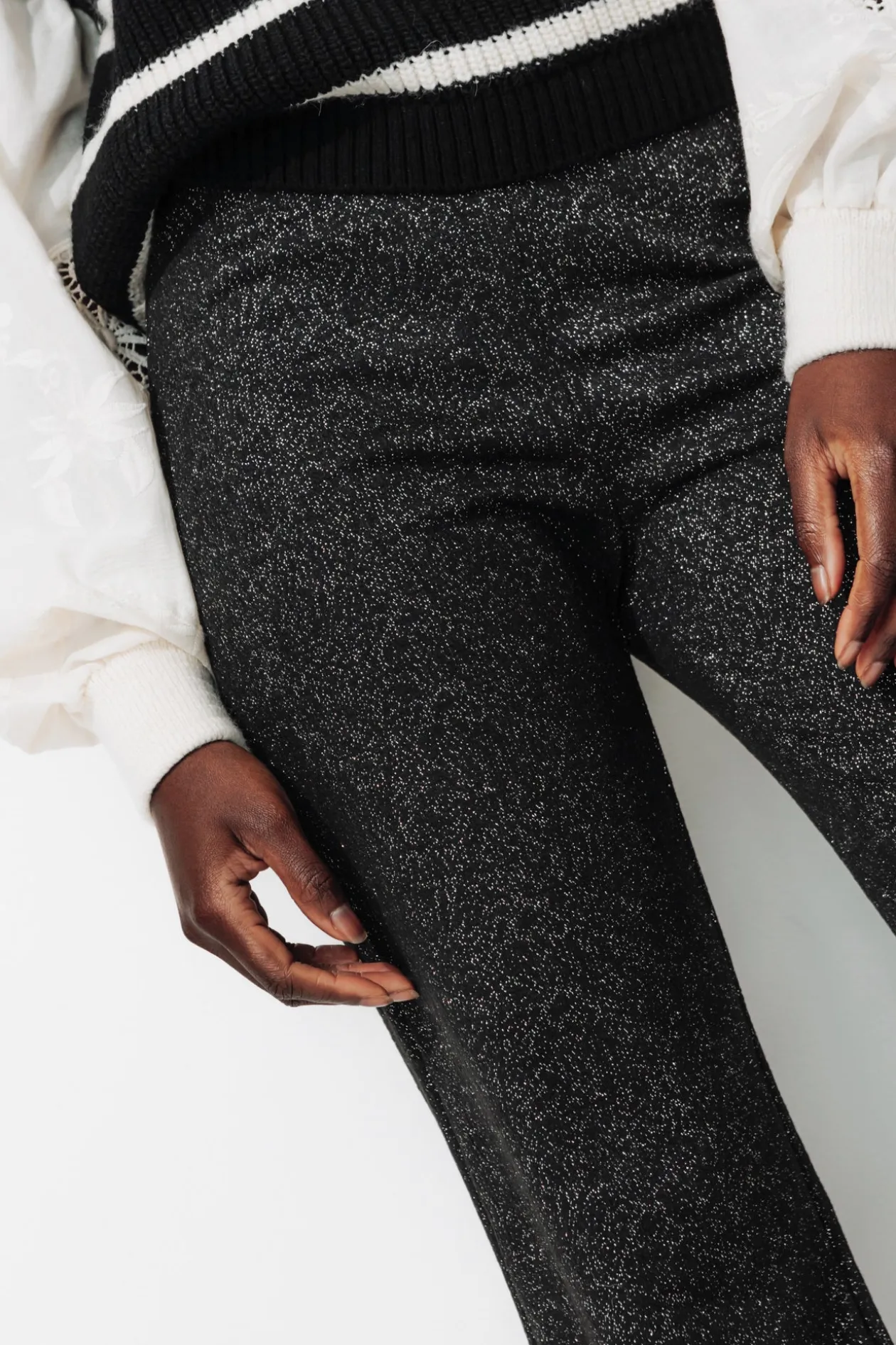 Promod Pantalon droit pailleté Femme - Noir New