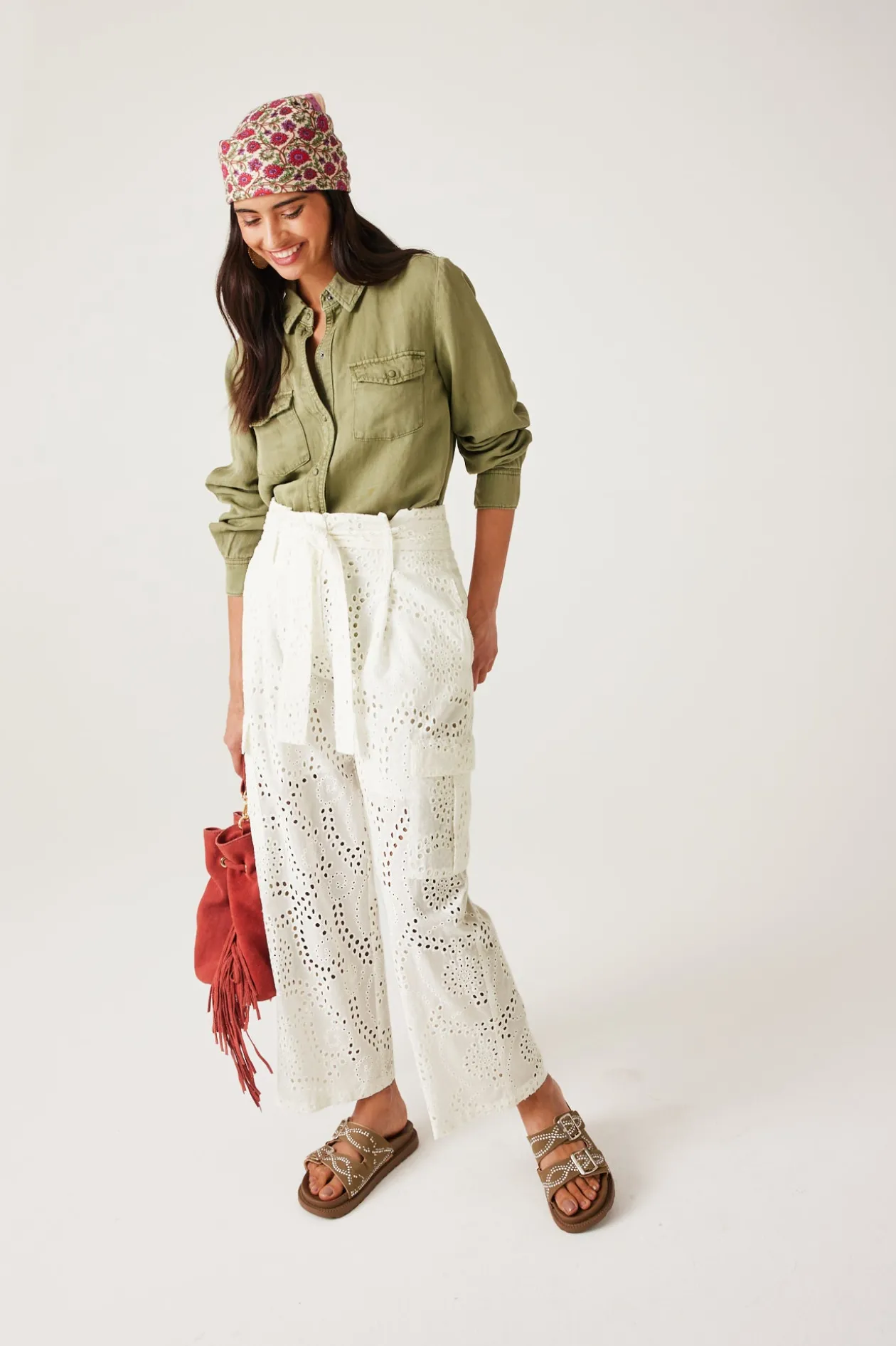 Promod Pantalon en broderie anglaise - Ecru Cheap