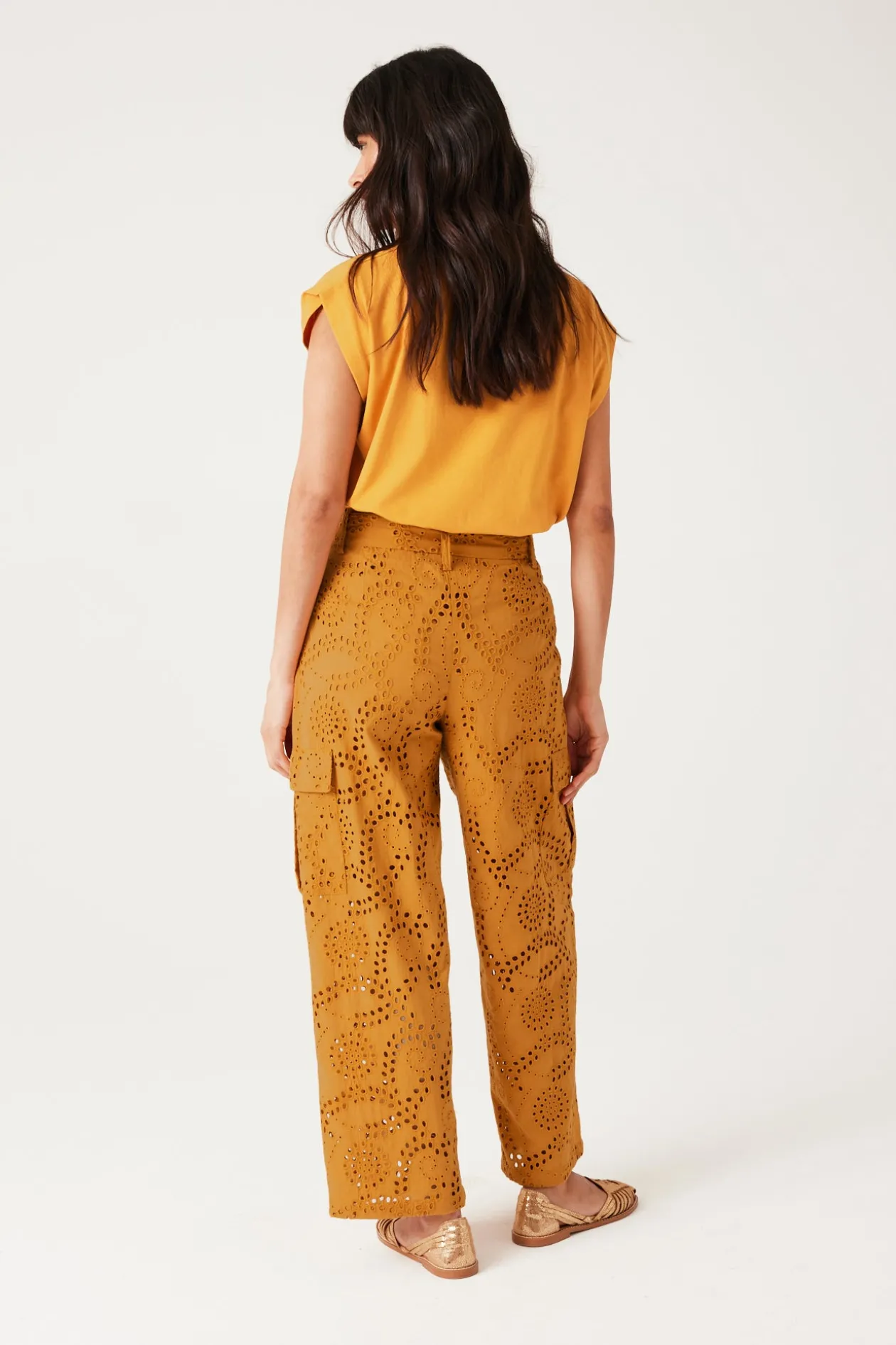 Promod Pantalon en broderie anglaise - Ocre Flash Sale