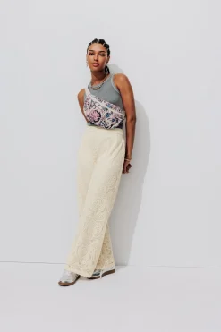 Promod Pantalon en dentelle Femme - Ecru Outlet