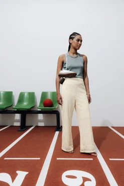 Promod Pantalon en dentelle Femme - Ecru Outlet