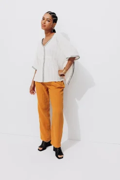 Promod Pantalon en gaze de coton - Ocre Best