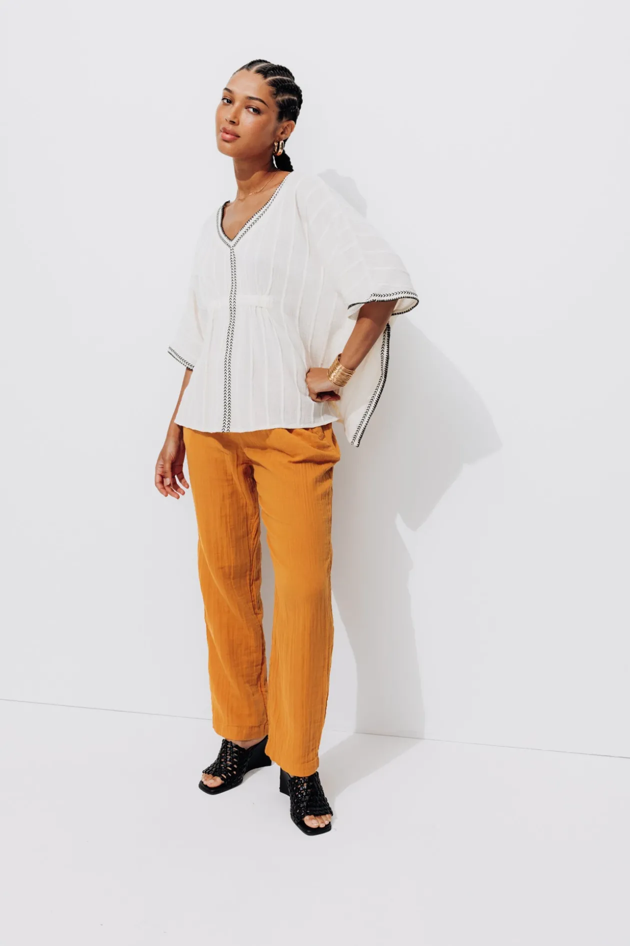 Promod Pantalon en gaze de coton - Ocre Best