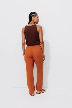 Promod Pantalon en gaze de coton - Terre de sienne Terredesienne Shop