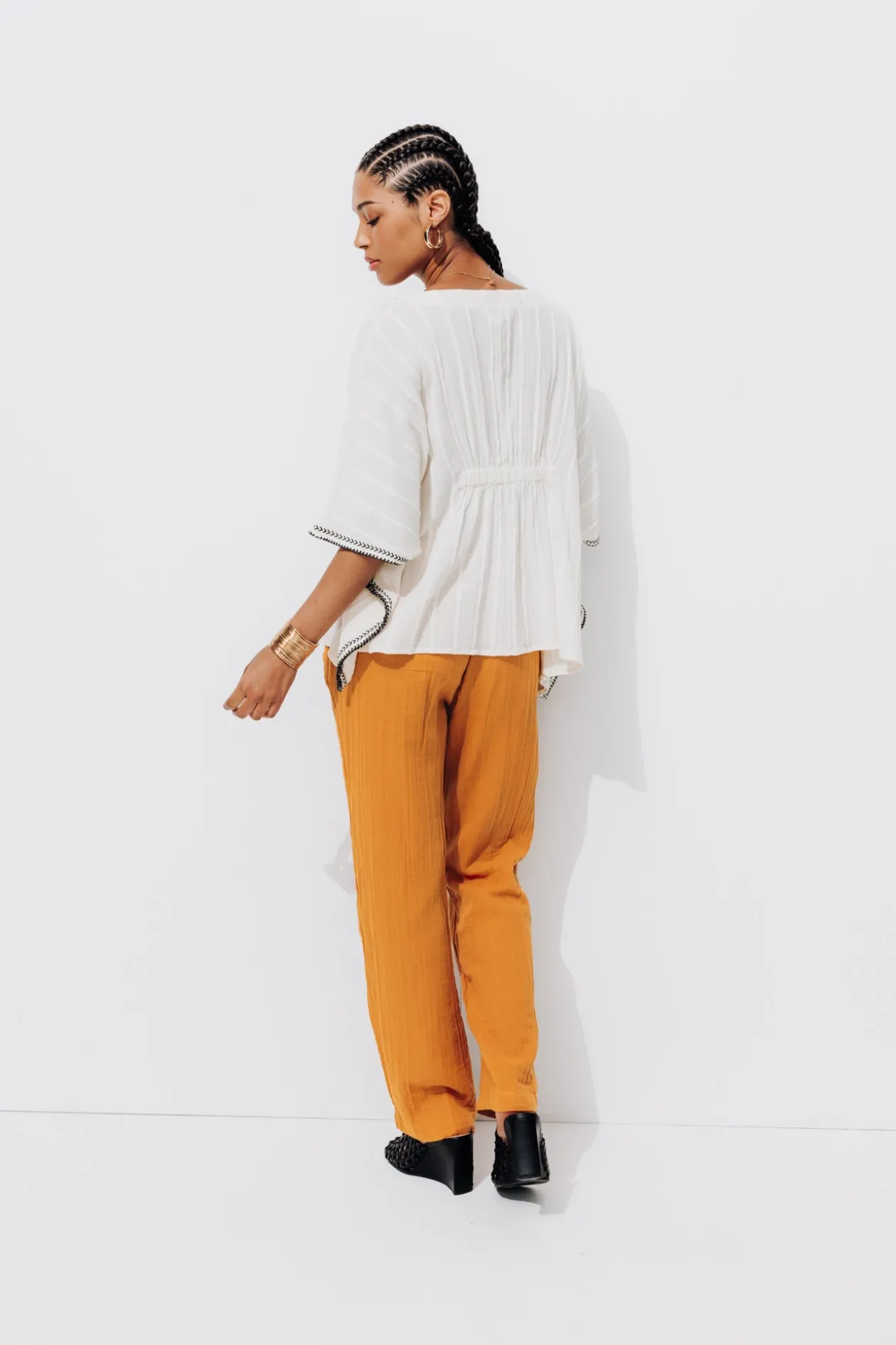 Promod Pantalon en gaze de coton - Ocre Best