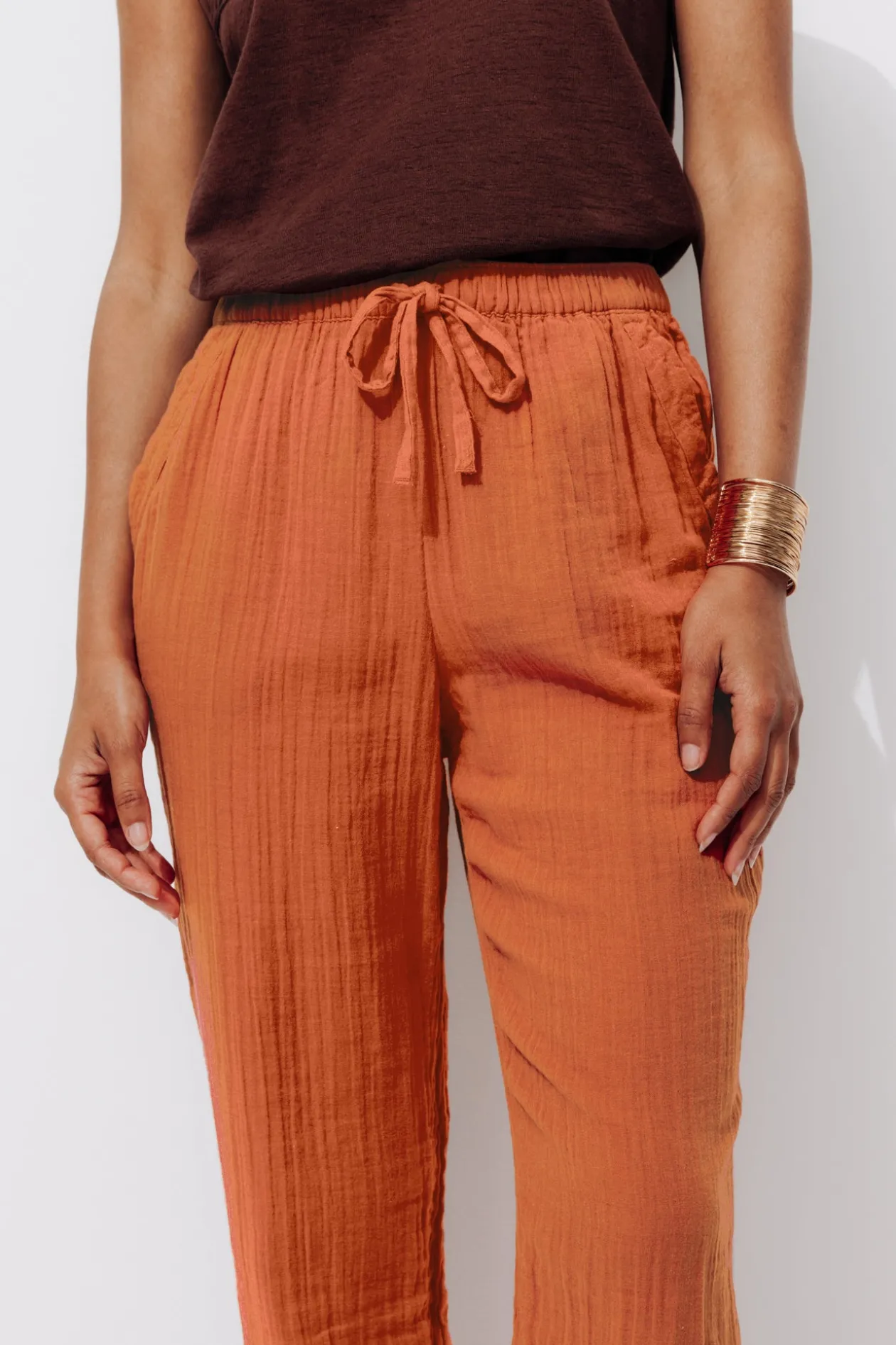Promod Pantalon en gaze de coton - Terre de sienne Terredesienne Shop