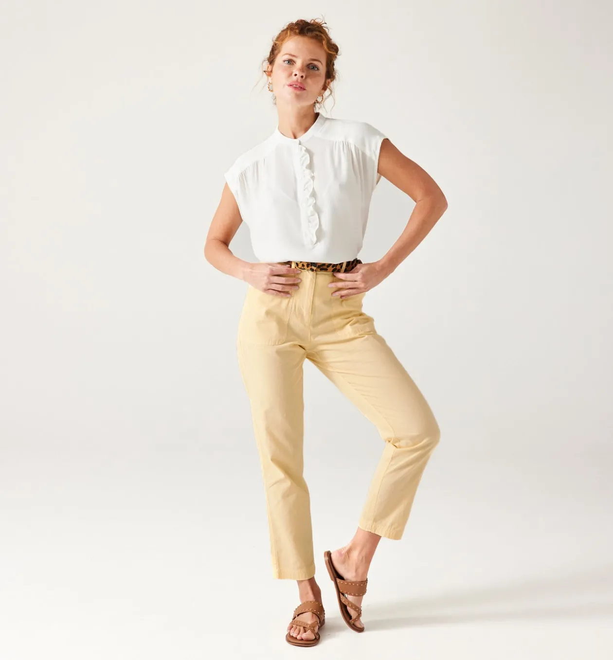 Promod Pantalon en toile de coton - Ecru New