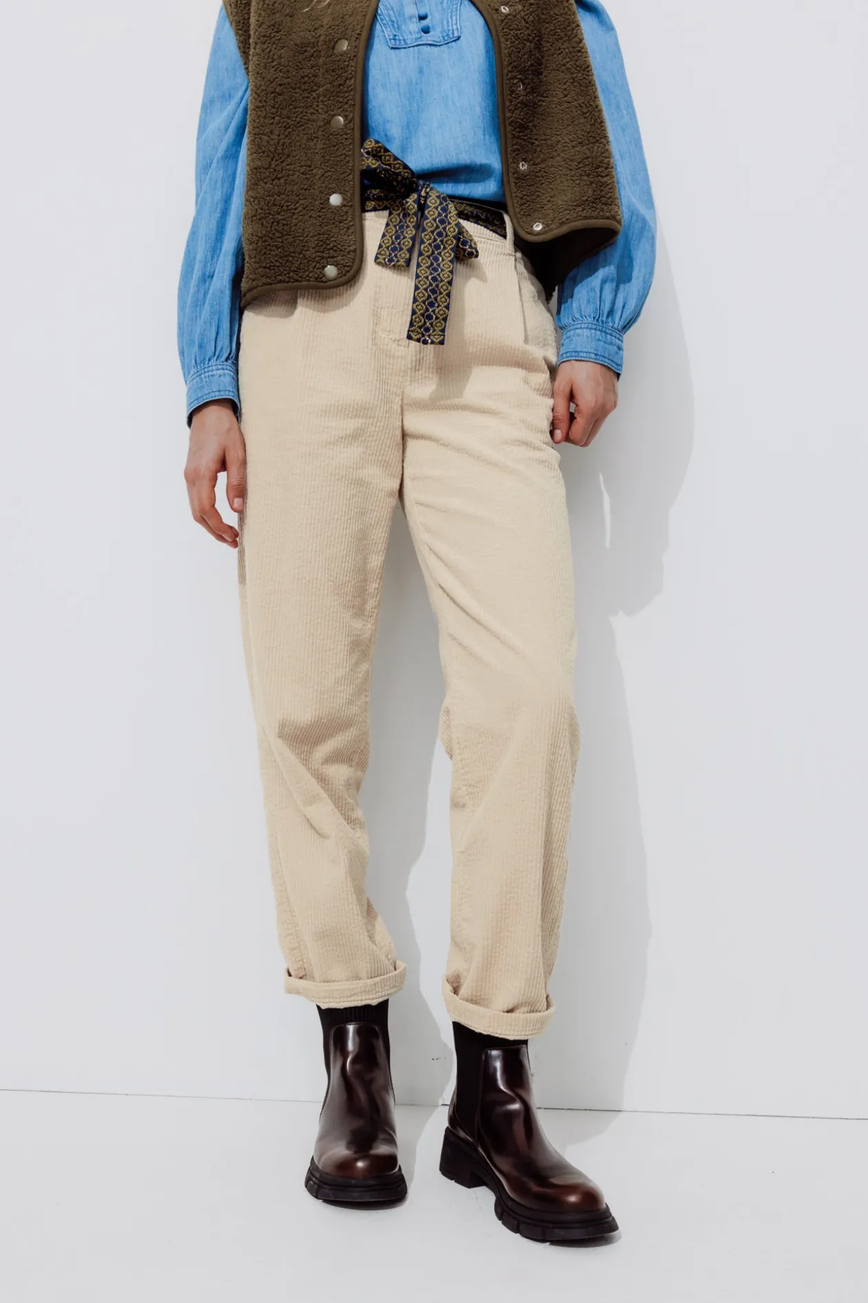 Promod Pantalon en velours côtelé - Beige Outlet