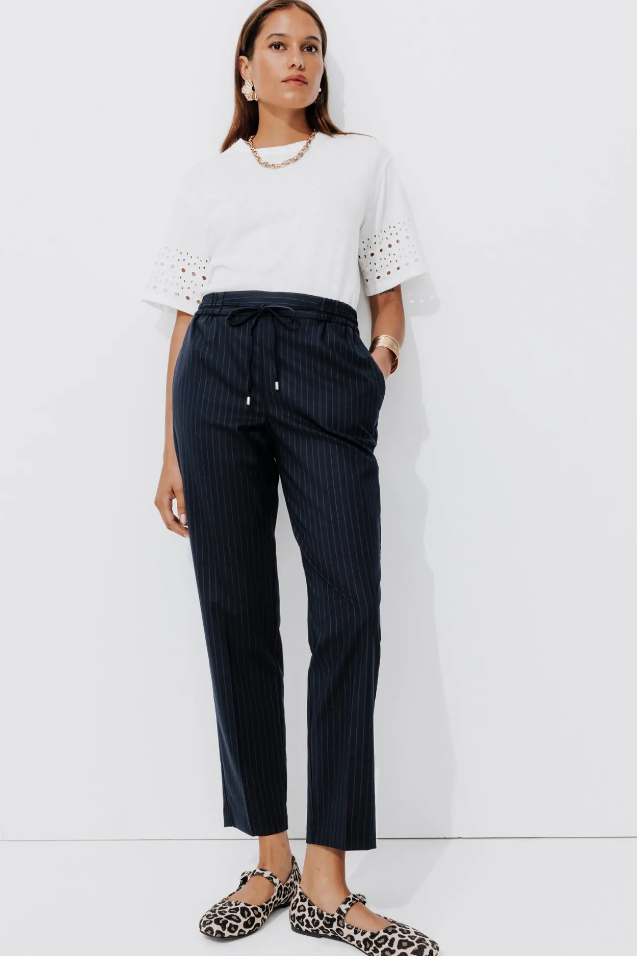 Promod Pantalon jogpant rayé Femme - Rayé marine Rayémarine Outlet