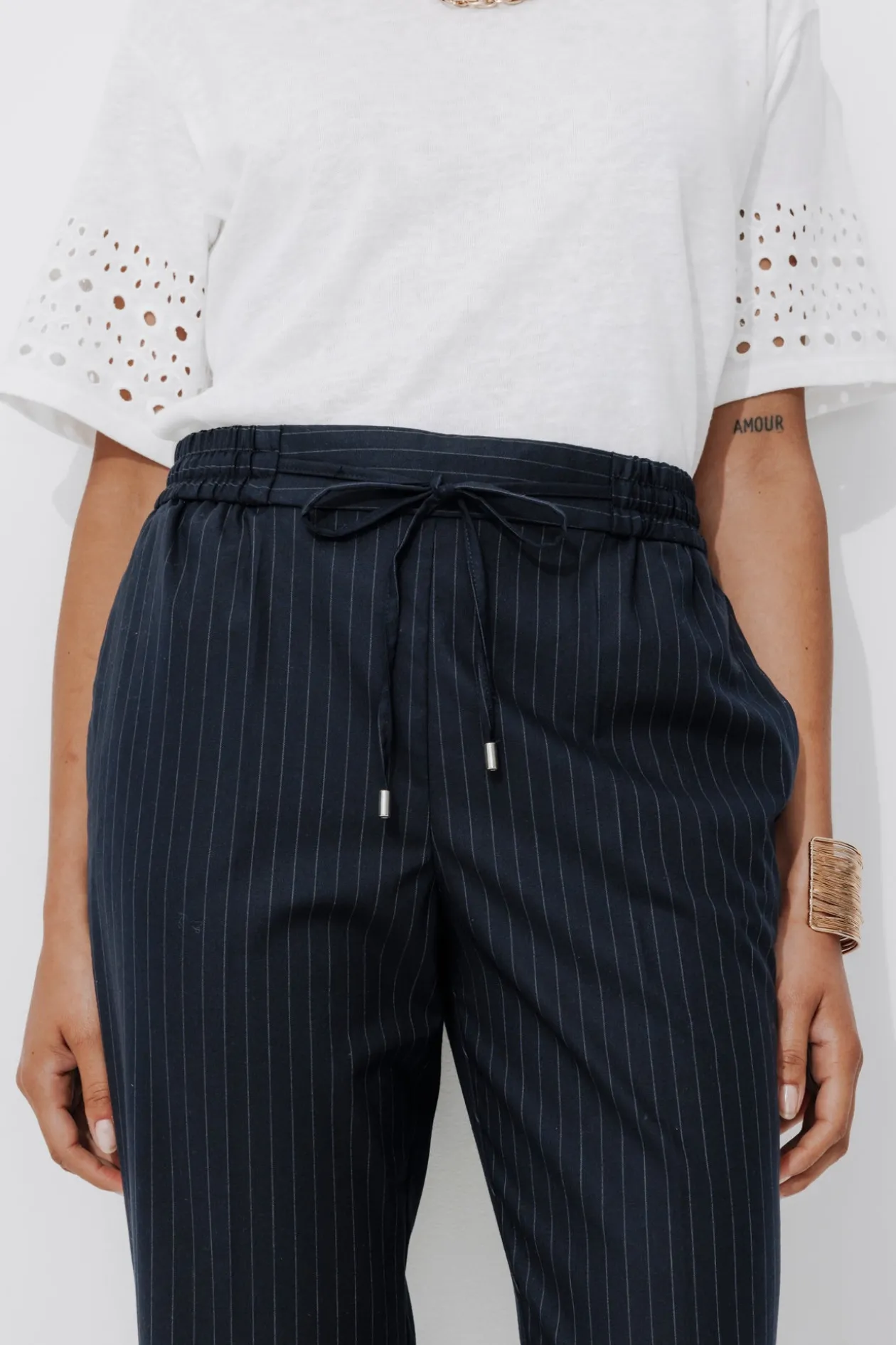 Promod Pantalon jogpant rayé Femme - Rayé marine Rayémarine Outlet