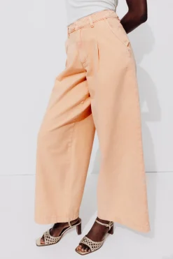 Promod Pantalon large à pinces Femme - Orange fluo Orangefluo Fashion