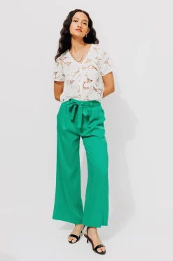 Promod Pantalon large et fluide Femme - Vert Flash Sale