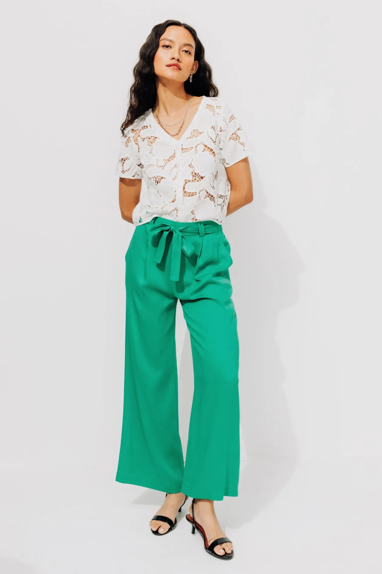 Promod Pantalon large et fluide Femme - Vert Flash Sale